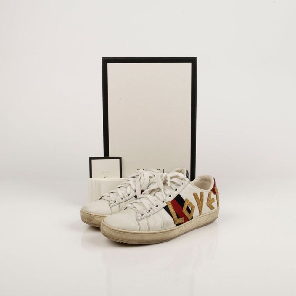 Love Embroidered Ace Sneakers White Leather